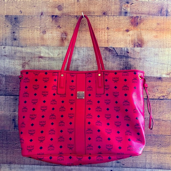 MCM Visetos Red Large Liz Reversible Logo Shopper Tote - Picture 9 of 16